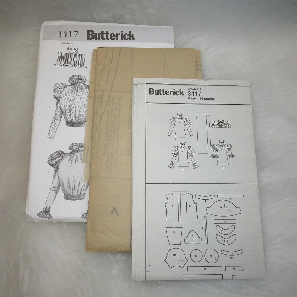 BUTTERICK 3417 Sz 6-10 Making History Blouse in 3 variations, Sash, coll